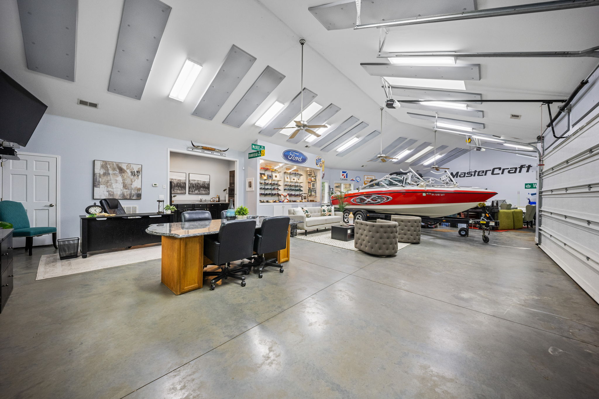 Interior of the detached, soundproofed 6-car garage and flex space